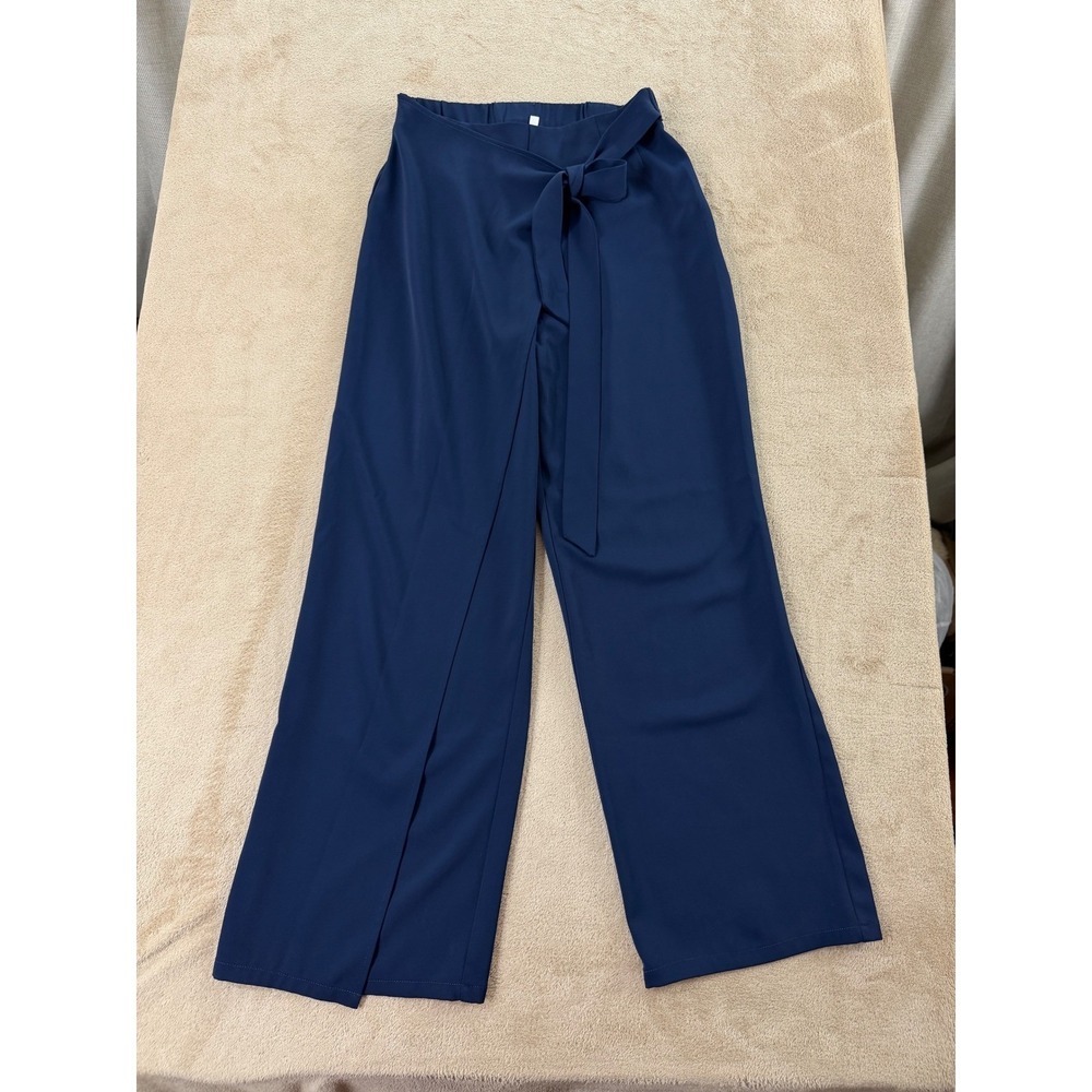Halara High Waisted Tie Side Wide Leg Pants Womens Size Small REG Navy Blue EUC